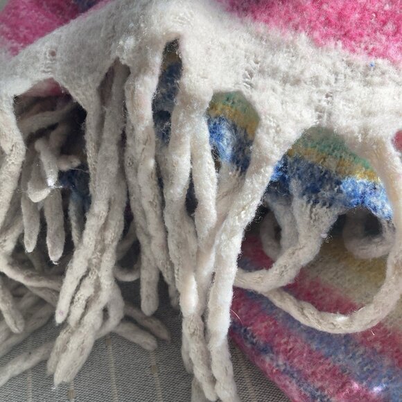 Free People Skye Stripe Throw Blanket 60” x 51” Fringed Boho Striped Fuzzy Cozy - Picture 8 of 14